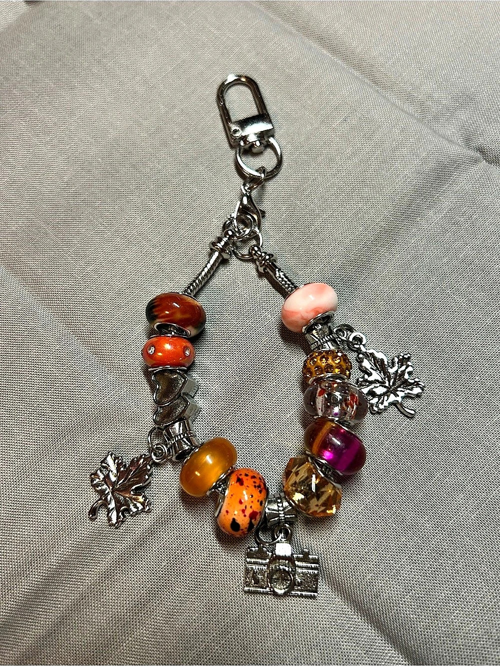 Handcrafted Beaded Charm Keychain in Brown & Orange NWT